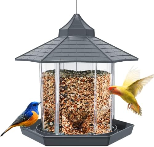 Redboat Bird Feeders for Outdoors Hanging, 5.5LBS Huge Capacity Wild Bird Feeder for Outside, Garden Backyard, Plastic, Grey
