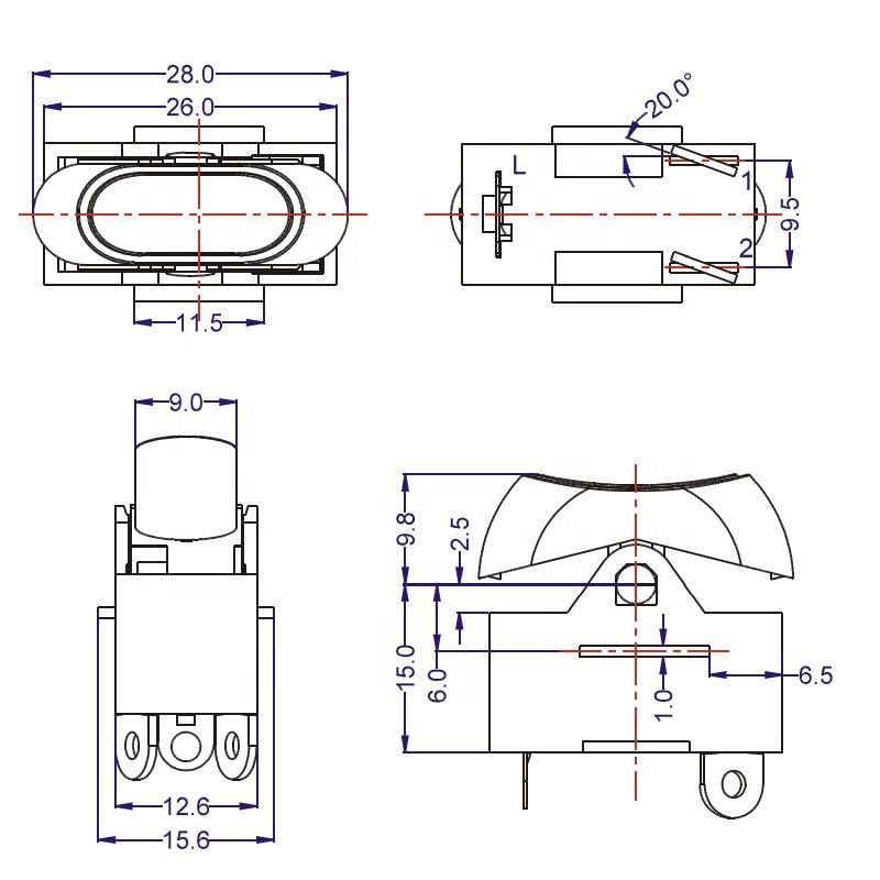 Zing Ear RK-07 3 Position 3 Pin Rocker Switch for Hair Dryer（2 PCS） | Manual Reset, 10A/16A High Current, 26 x 12.6 x 24.8mm, OFF/L-1/L1+2 Positions, 250VAC/125VAC Rated