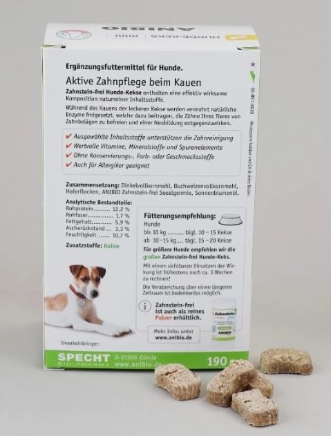Anibio Zahnstein - frei mini Hundekekse 190 g – Knuppies - Natürliche Zahnpflege für Hunde – reduziert Zahnstein & Plaque, bekämpft Mundgeruch ohne Zucker & Zusatzstoffe - Hunde Keks - Leckerlie
