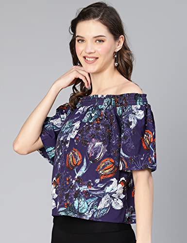Image of oxolloxo Women Floral Digital Print Off - Shoulder Polyester Top