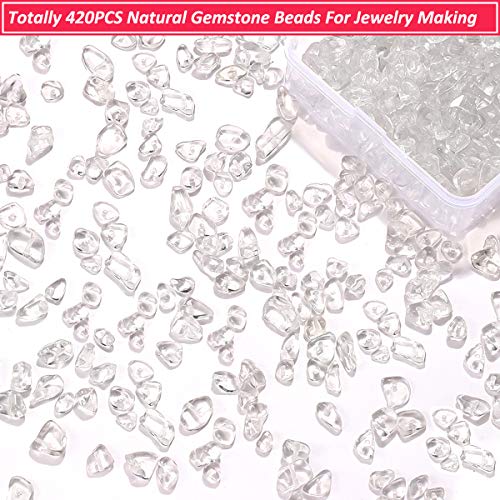 Xocartige DJFL 420Pcs Chip Stone Beads Clear Crystal Quartz, Irregular Gemstones Healing Crystal Loose Beads Crushed Chunked Crystal Pieces Hole Drilled thumb #1