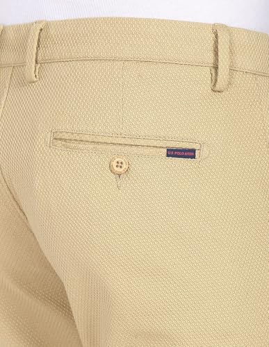 Image of U.S. Polo ASSN. Men's Regular Solid Textured Austin Trim Fit Mid Rise Casual Trousers