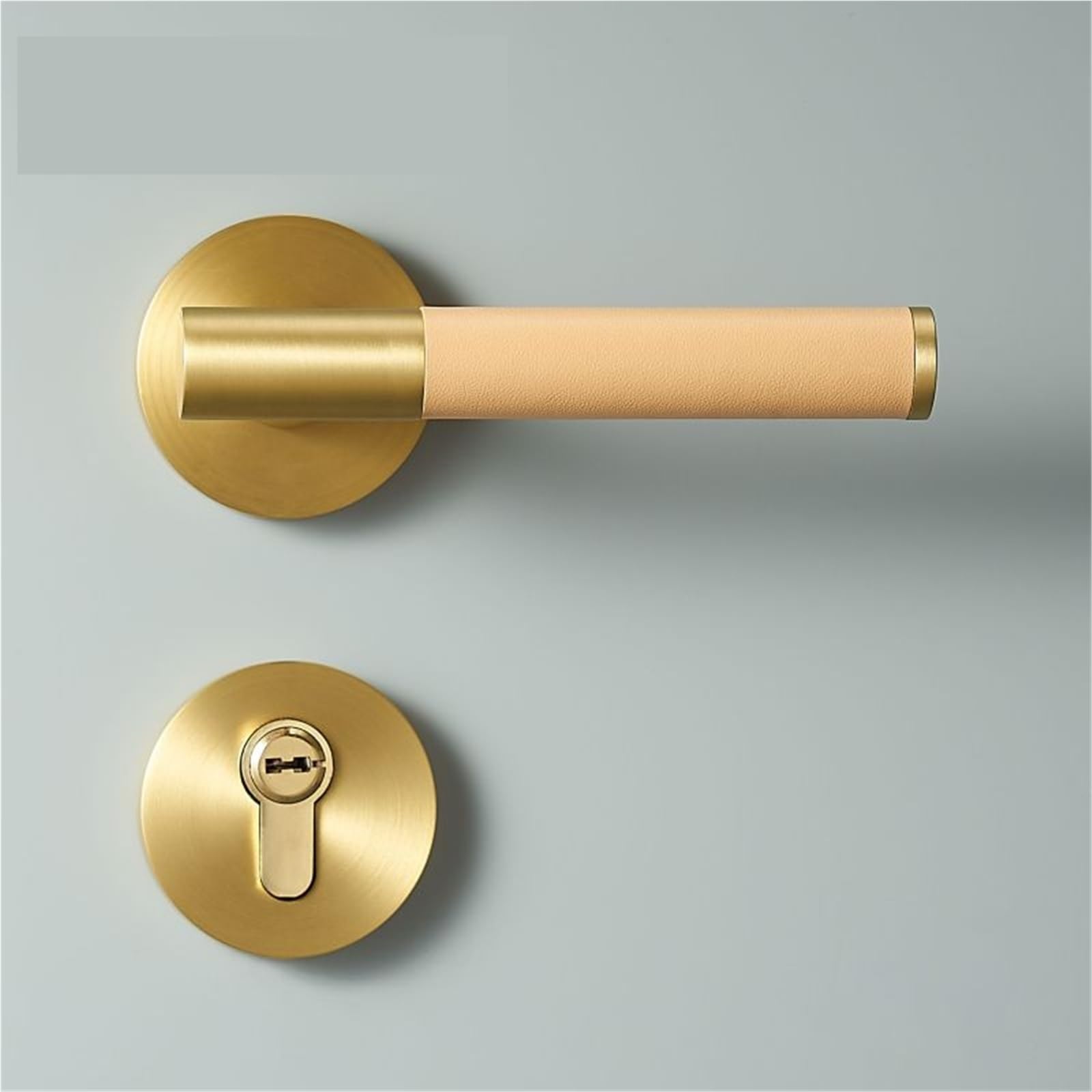 Serratura a leva per porta in pelle e ottone, per interni in legno, 1 pezzo (DUMMY-Grey)
