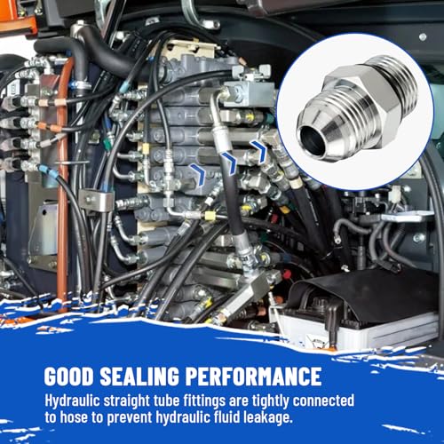 Image of 10 Pack Hydraulic Hose Adapter Fittings: 1 /2 inch JIC 37 Male x #8 SAE /ORB Male, Straight Tube Fitting Kits with Protection Cover - 6400-08-08