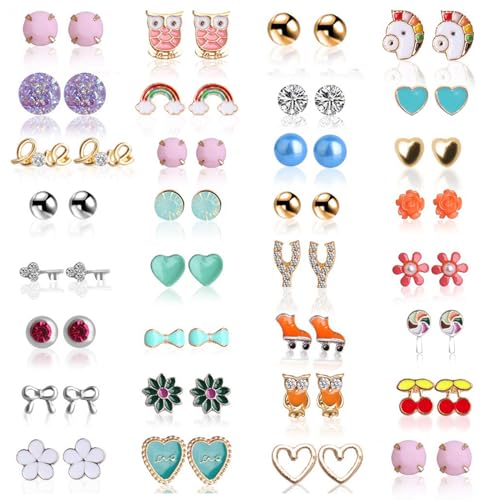 Product Image of the Hicdaw 8-45 Pairs Hypoallergenic Earrings for Girls Unicorn Earrings Cute Stud Earrings Set (45) (style 2)