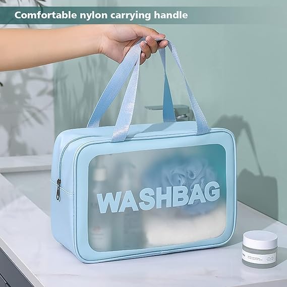 BLUE CRANE Stay lippy Wash Bag Pouch for Travel Kit Toiletry Bag Cosmetic Bag Make Up Box for Brushes, Accessories with Handle, Large Capacity Translucent Waterproof Travel Storage Organizer Set of 3 2