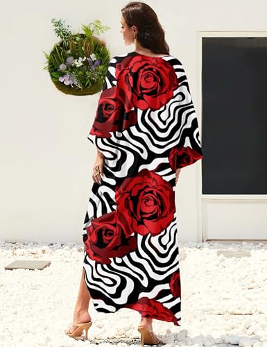 Image of MAKABO Kaftan Dresses for Women, V Neck Moo Moos Colorful Print Cover Ups Caftan Beach Dresses for Swimwear