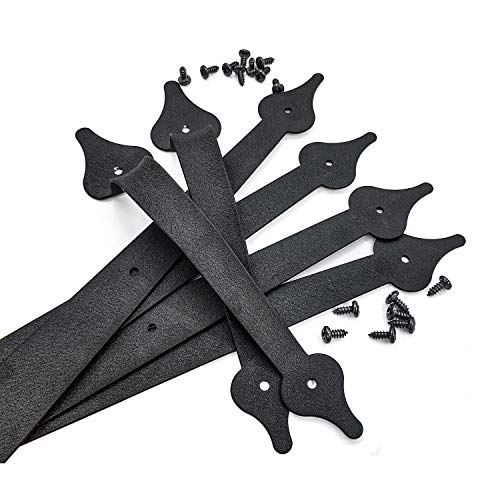 SANKEYTEW Decorative Garage Door Hardware Kit Carriage House Accents 4 Hinges and 2 Handles, Screw Mounted, Black Steel