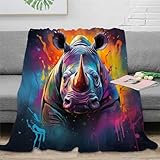 Nashorn Flanell Couchdecke 3D Druck Art Tier Decke Sofadecke Weichen...