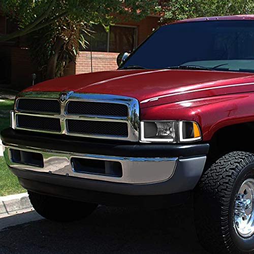 Image of DNA MOTORING HL-LB2-DR944-BK-AM Black Amber Headlights With Pair LED Day Running Lights Replacement For 94-02 Ram