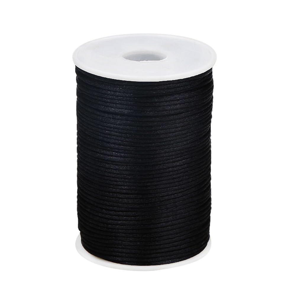 Xiezyu Black 3.0 Mm Nylon Satin Cord Thread Beading String For Macrame Bracelets Chinese Knotting,Necklaces,Jewelry Making 54 Yards (Black)