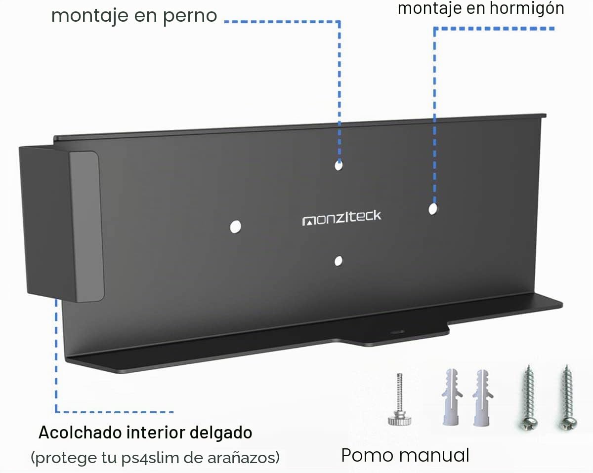 Monzlteck Soporte de Pared para PS-4 Slim, Cerca o detrás de TV, Ahorro de Espacio, Personalizado para Adaptarse Perfectamente a PlayStation4 Slim, fácil de Instalar