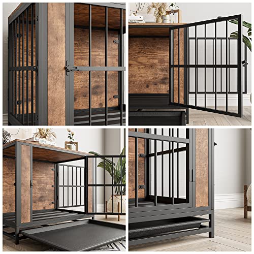 Dog Crate Furniture, Metal and Wooden Dog Crate, Dog Kennels with 3 Doors Indoor, Pet Puppy Crate End Table for Small Dog, Heavy Duty Dog House, Rustic Black and Brown - Image 6