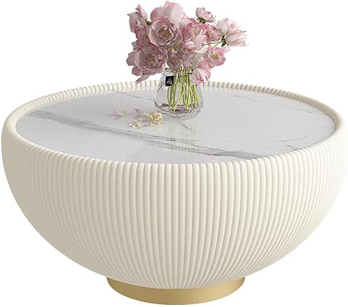 Mesa auxiliar redonda de 29.53 pulgadas, mesas de cóctel modernas con textura vertical decorativa, mesas centrales de cuenco blanco de 29.53 1 Mesa