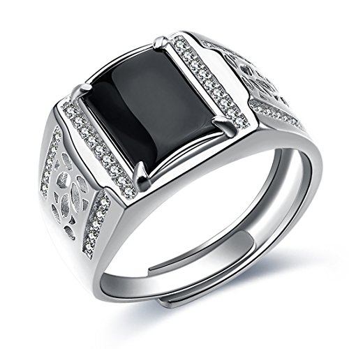 Jiangxin Adjustable Size 925 Sterling Silver Black Onyx Ring For Men Business Gift Wantitall