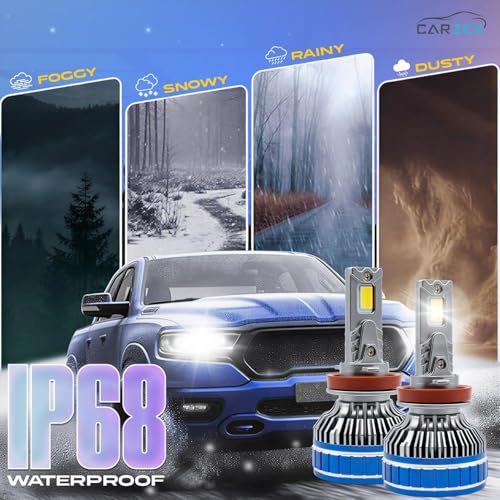Image of Carzex Smart AI H8 /H11 /H16 LED Fog Light Bulbs for Cars, 250W (125 Watts x 2), 18,000 Lumens Super Bright Conversion Kit for Cars, 6500K Cool White, AI App Controlled | Set of 2 | 1 Year Warranty