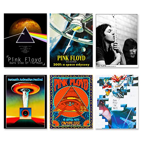 Pink Floyd Poster - Set of 6 Pcs Unframed Canvas 8*10" Band Posters Cool Posters Rock Posters Retro Poster Album Posters Music Posters Rock Band Posters for Men Teens Boys Fans Music Lovers