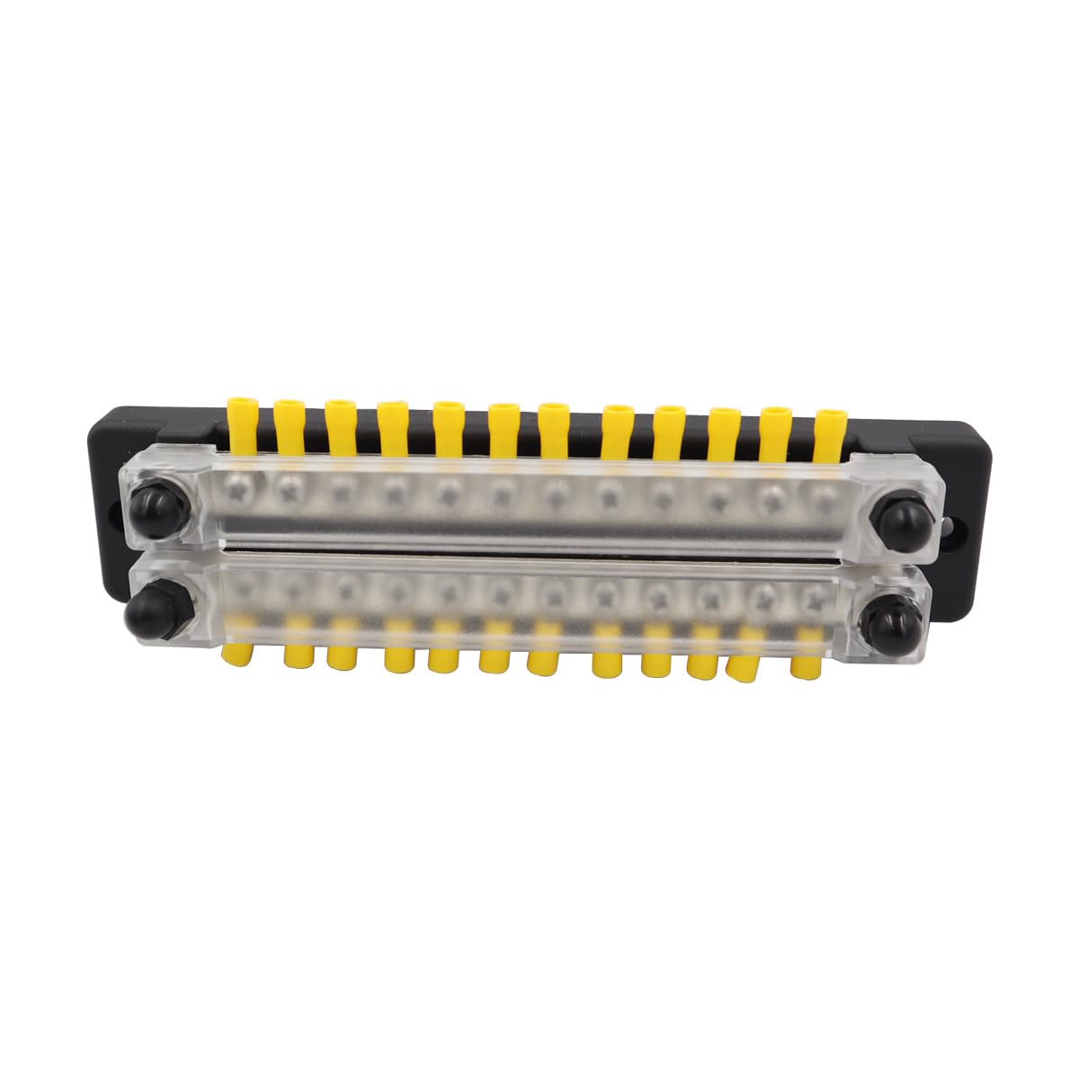Power Distribution Block Bus Bar Double Row with Cover and Ring Terminals for Boat/Car/RV/Yacht, 4 x 1/4" Posts, 24 x M4 Screws Terminals, Max 48V 150A (Red & Black) 2PCS