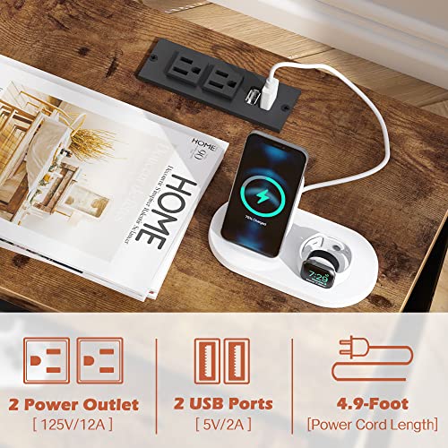 image for SUPERJARE Nightstand Set of 2, Bed Side Tables with Charging Station, 