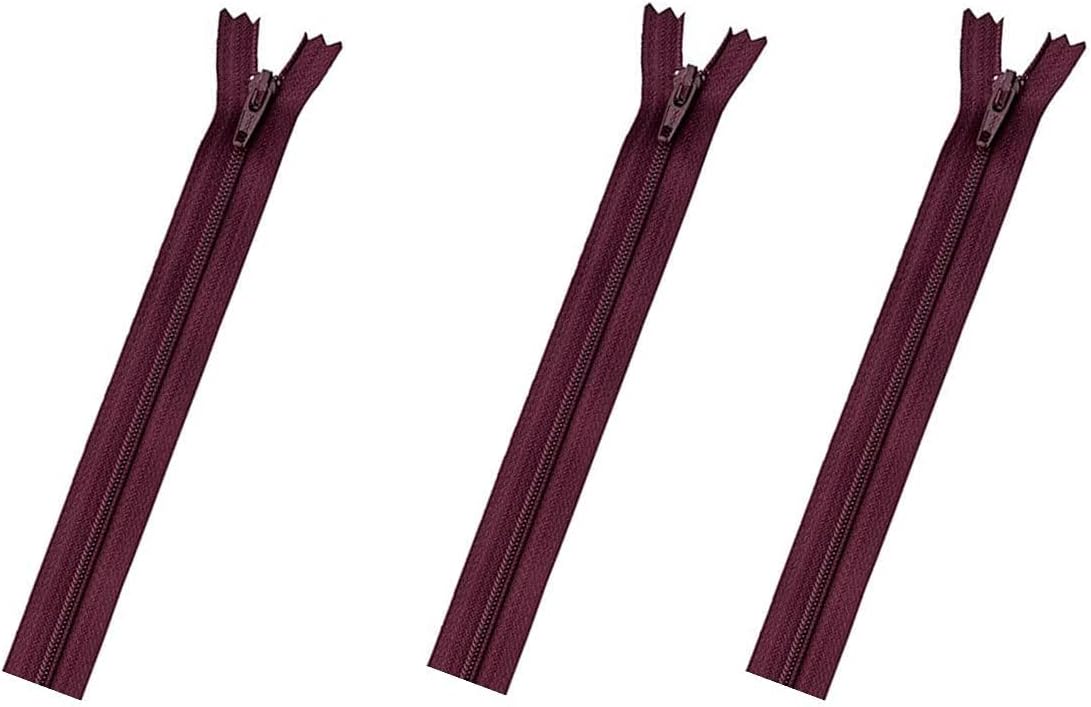 Skirt & Dress Nylon Coil Lightweight YKK Closed Bottom Zippers for Sewing Craft & Apparel - Choose Your Length - Cranberry #021- Made in The United States (3 Zippers Per Pack) (18" Inches)
