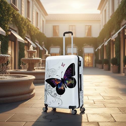 Image of InUSA Butterfly Print Luggage with Spinner Wheels | Durable Lightweight Hardside Suitcase | Travel Bag with Handle and Trolley | 28-Inch Large Checked luggage