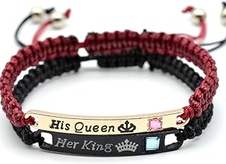 Her King and His Queen Bracelets, Matching Anniversary Bracelets for Boyfriend Girlfriend Bithday Gifts for Husband from Wife Christmas Gift, Relationship Bracelets for Couples Long Distance