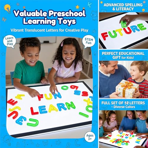 Image of Bbiamsleep 52 Pcs Plastic Capital Letters Transparent Uppercase Letters | Colorful Translucent Letters Light Table Manipulatives for Sorting Counting Training Spelling