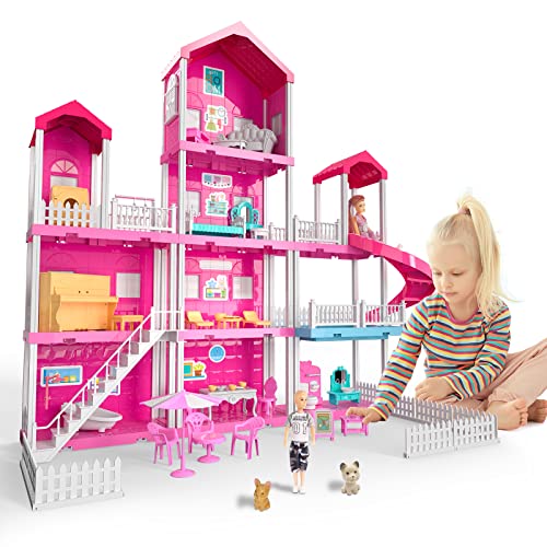 Dreamhouse Dollhouse Girls Toy for 4-5 Year Old - 3-Story 10 Rooms Doll House 7-8, 35 PCS Including Toy Figures, Furniture & Accessories with Pool & Slide, for Adults and Kid Ages 3+
