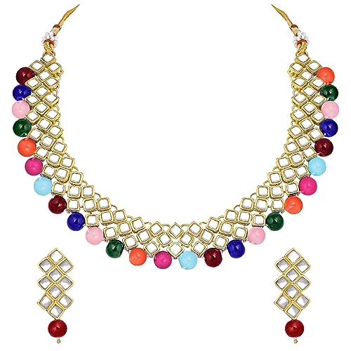 Image of Peora Kundan Faux Pearl Necklace & Jewelry Set Gift for Women