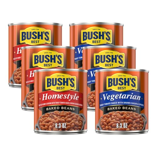 Image of Bush's Best Baked Beans Variety Pack, Seasoned Beans in Savory Sauce for BBQ, Cookouts, Side Dishes and Easy Meals, Homestyle and Vegetarian, 8.3 Ounce Each (Variety Pack)