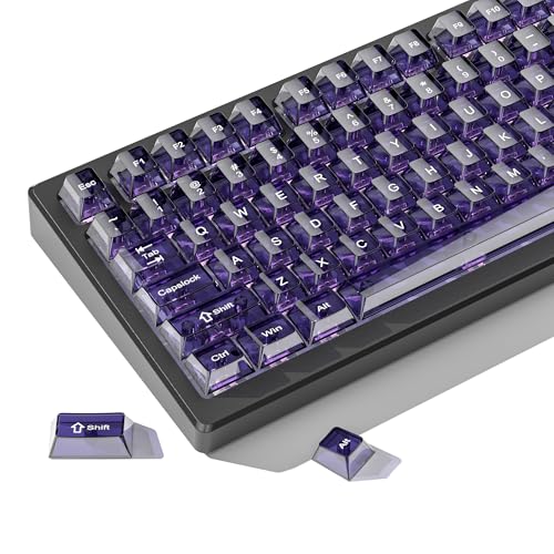Womier 115キー パープルクリア キーボードキーキャップ、透明セラミックジェリーキーキャップセット、チェリープロファイル、MXスイッチ対応、メカニカルキーボード用