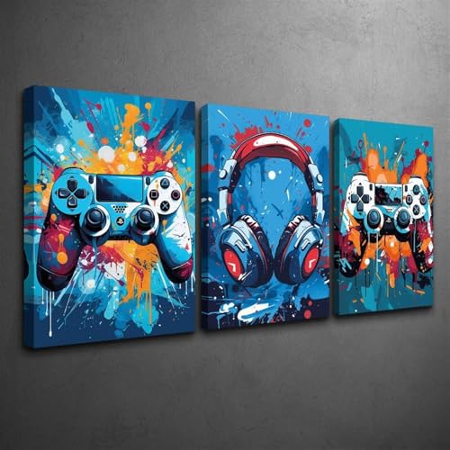Décoration murale gamer pour chambre et salon triptyque LSYALUCK Gamer's Dream