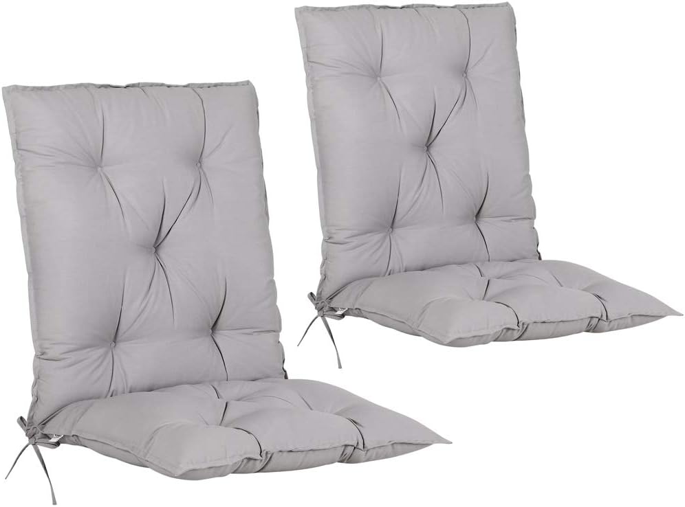 Detex 2x Garden Chair Cushion Pads with High Back 116x57x7cm Cotton Arm Chair Recliner Backrest Elastic Ties Straps