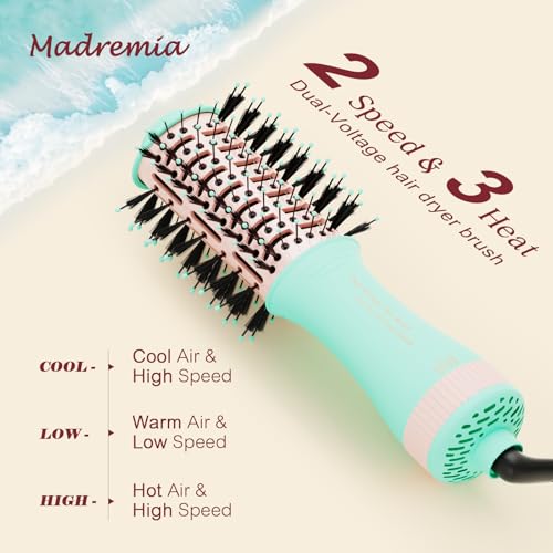Image of Travel Dual Voltage Hair Dryer Brush,Portable Mini Hot Air Blow Dryer Straightener & Curler,Titanium Oval Blowout Styler Volumizer Tools,Auto Cepillo Secador De Cabello International Travel Essentials