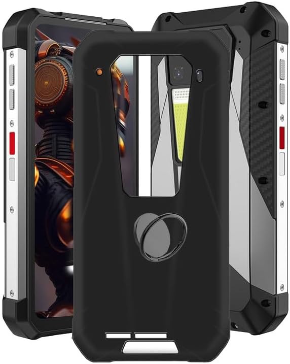 for Unihertz 8849 Tank 3 Pro Case with [360° Rotation Ring Kickstand], Anti-Scratch Soft Silicone Phone Case for Unihertz 8849 Tank 3 Pro, AQGGIIXY Shockproof Cover - Black
