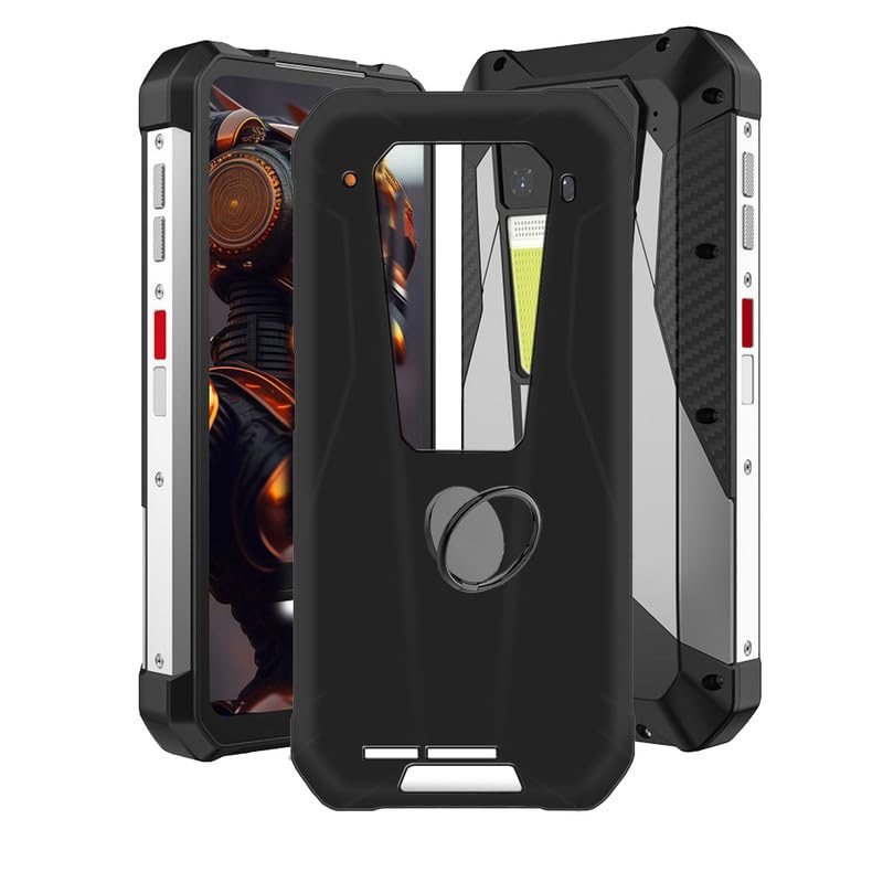 for Unihertz 8849 Tank 3 Pro Case with [360° Rotation Ring Kickstand], Anti-Scratch Soft Silicone Phone Case for Unihertz 8849 Tank 3 Pro, AQGGIIXY Shockproof Cover - Black