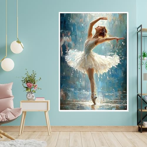 CAOXTART Elegante cuadro al óleo sobre lienzo de bailarina, pósteres y láminas de bailarinas de ballet, arte mural de bailarina para sala de estar, decoración del hogar (70x100cm/marco interior)