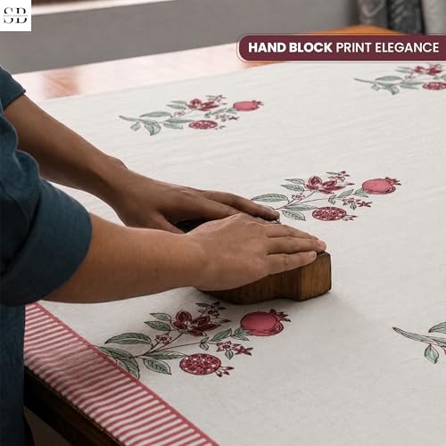 Nappe rectangulaire fleurie rouge en coton indien 182x342 cm - 5