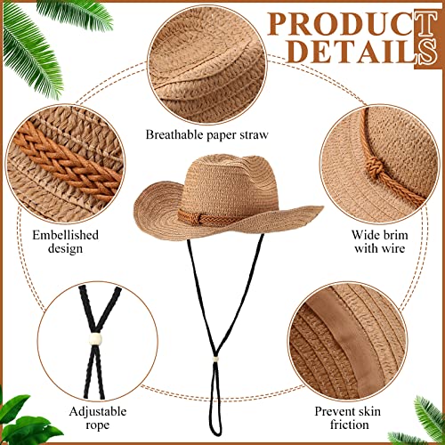 Image of JaGely 12 Pcs Straw Cowboy Hats for Women Men, Wide Brim Summer Hat Bulk Sun Protection for Western Themed Party