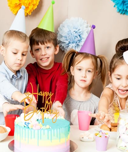 Image of 4Pcs Happy Birthday Cake Topper, Gold Pink Silver Black Cake Toppers for Cake Decoration, Elegant Cake Stand for Birthday, Cafe Display
