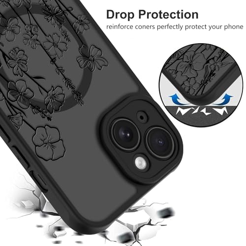 Image of KANGHAR Case for iPhone 15 Florals Pattern | [Compatible with Magsafe] Cute Blooming Flowers Protective Magnetic Case for Girls Women Men