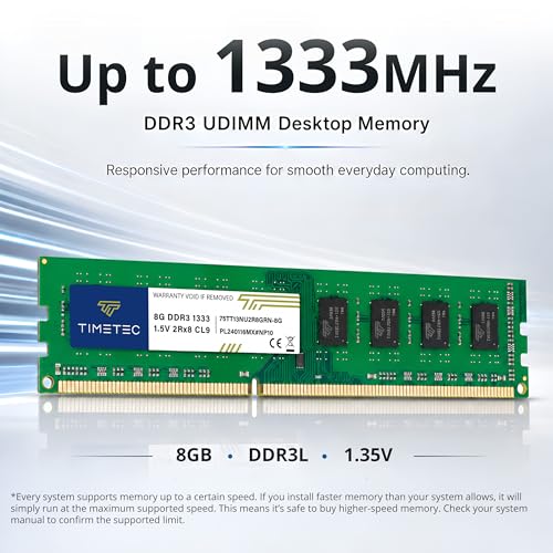 Image of Timetec 80GB KIT(10x8GB) DDR3 1333MHz PC3-10600 Non-ECC Unbuffered 1.5V CL9 2Rx8 Dual Rank 240 Pin UDIMM PC Desktop Computer Memory RAM Module Upgrade (80GB KIT(10x8GB))