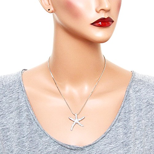 Falari Starfish Pendant Necklace Rhinestone Crystal Rhodium High Polished J0543-Scl #TOP1