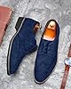 Mens Suede Brogues Formal Shoes Elegant Wedding Shoe Leather Lace-ups Classic Oxfords Soft Stacked Heeled Office Shoes Suede Blue 8UK #3