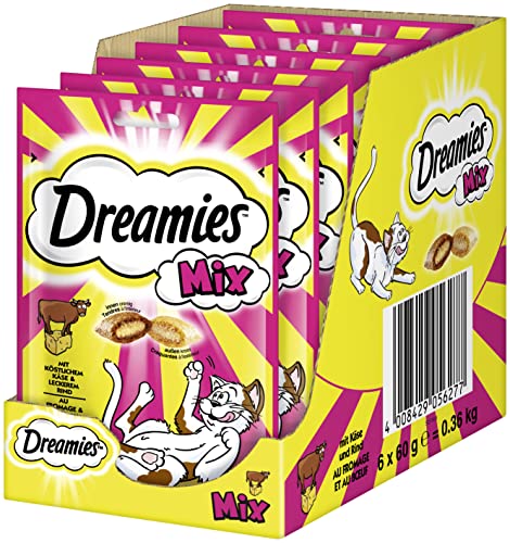 Dreamies Mélange de friandises pour Chat avec bœuf et Fromage - Croustillant à l'extérieur et crémeux à l'intérieur - 6 x 60 g