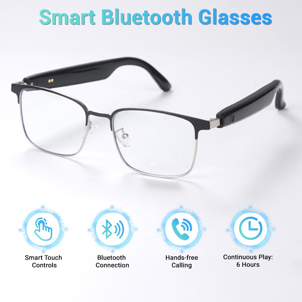 Bluetooth Audio Smart Glasses, Blue Light Glasses for Women Men, Remote Shooting, Open Ear Sound Mic & Speakers, Magnetic Charging, Color-Changing Polarized Sunglasses Lenses, Voice Assistant-SILVER