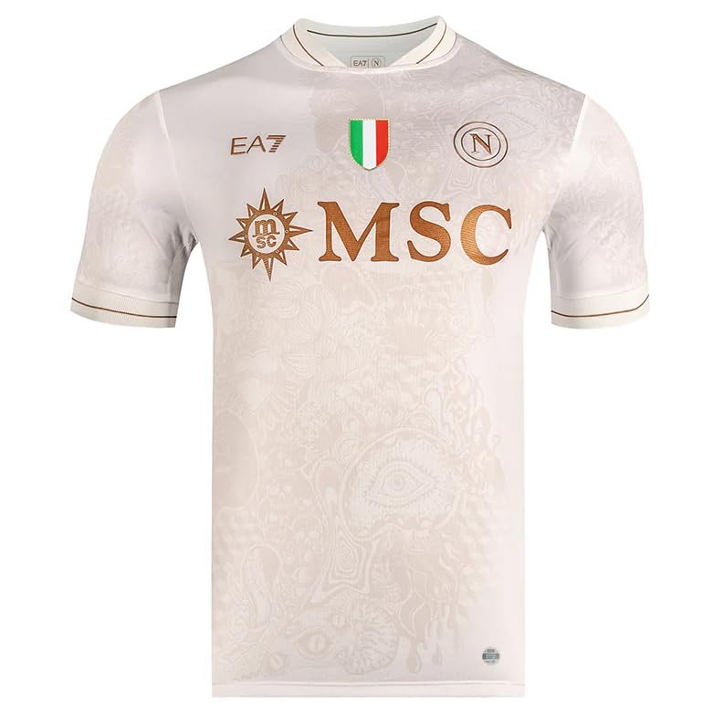 SSC Napoli Maillot Course Away 2025/2026, Sand, EA7 Produit Officiel, Maillot de Foot 2025/2026, L