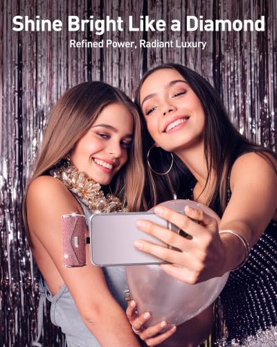 Image of iWALK Upgraded Sparkly Portable Charger 22.5W, 5000mAh Power Bank for iPhone 17 /16 /15 Series, Mini Battery Pack with Built-in USB-C Connector Compatible with Samsung S25 /24, iPad Pro /Air, Pink