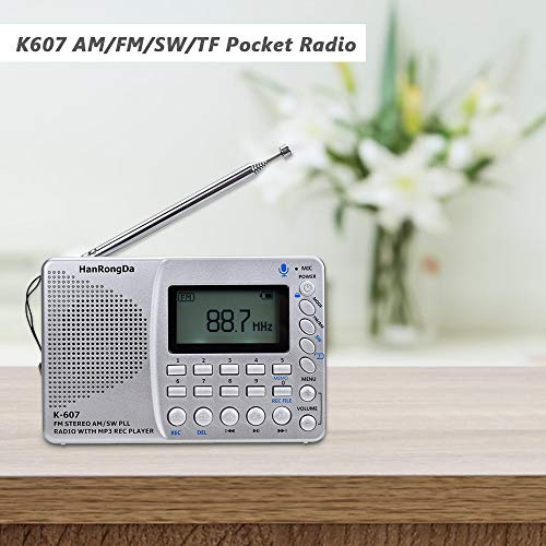 KKmoon K607 Rádio Portátil AM/FM/SW/TF Rádio de Bolso MP3 Gravador Digital Suporte Cartão TF Gravado