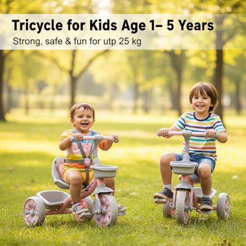 Image of Tricycle for Kids, Tricycles for Kids 2 to 5 Years Boys and Girls, Cycle for 1+ Children, Bike with EVA Tech Wheels, Super, Baby Pink